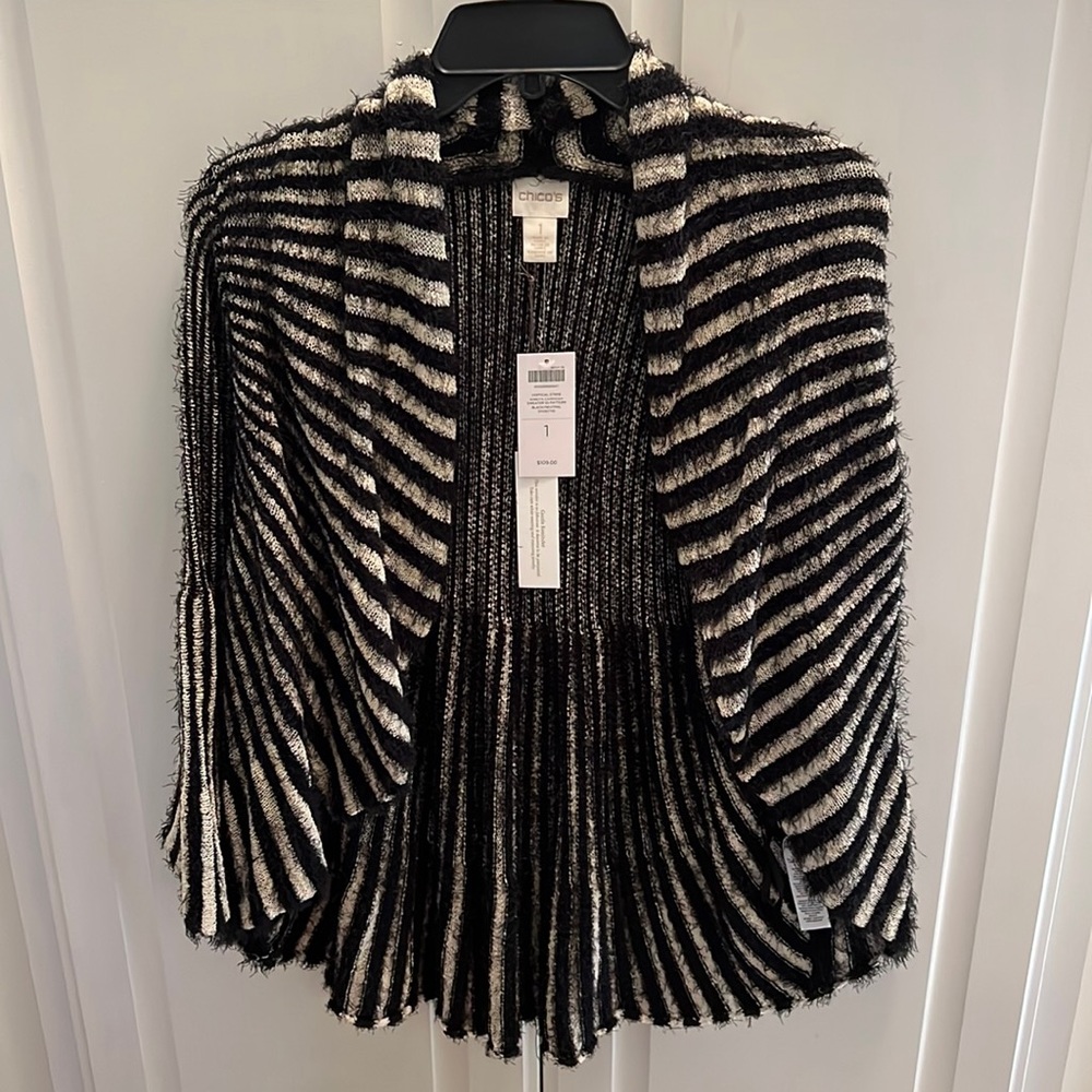 CHICO'S Vertical Stripe Shreya Cardigan Size 1 NWT
